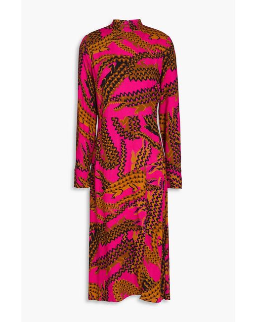Farm Rio Red Printed Crepe Midi Dress