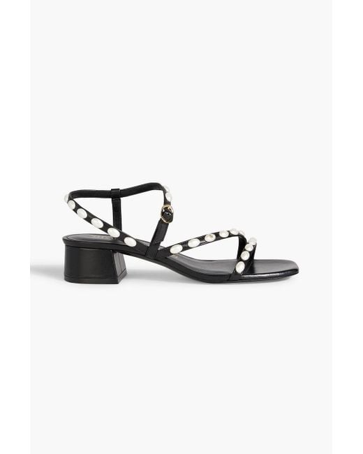 Stuart Weitzman Black Pearlita 35 Faux Pearl-Embellished Leather Sandals
