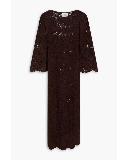 Loulou de Saison Brown Ciko Crochet-knit Silk Midi Dress