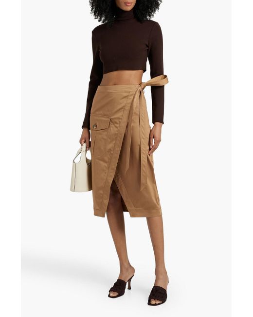 Veronica Beard Brown Madeline Wrap-Effect Cotton-Blend Midi Skirt