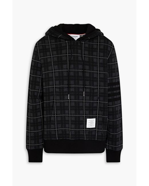 Thom Browne Black Checked Jacquard-Knit Cotton-Blend Hoodie for men