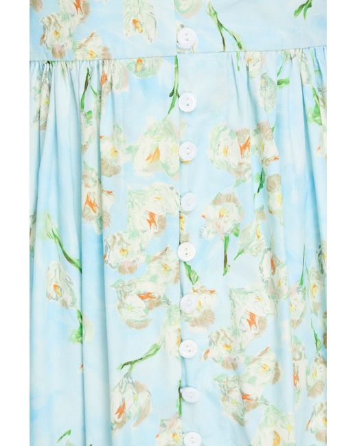 Emilia Wickstead Blue Elowen Pleated Floral-print Cotton-poplin Midi Dress