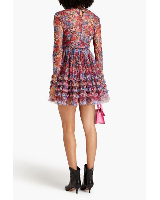 Philosophy Di Lorenzo Serafini Red Minikleid aus tüll mit floralem print und rüschen