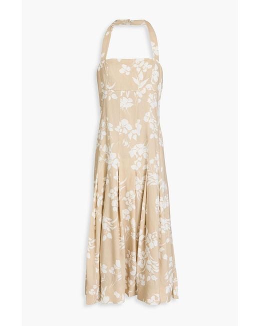 Veronica Beard Natural Amalia Floral-print Linen-blend Halterneck Midi Dress