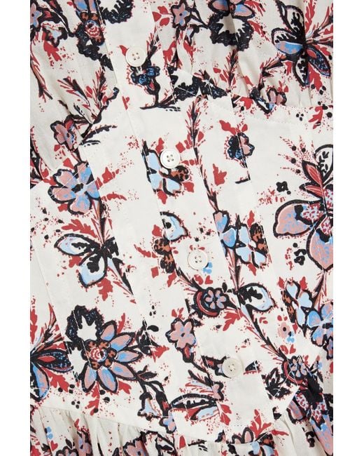 10 Crosby Derek Lam Red Eleanor Gathe Floral-print Cotton Midi Shirt Dress
