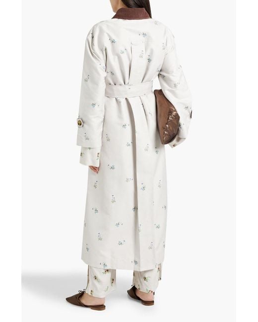 Sleeper White Corduroy-trimmed Floral-print Shell Trench Coat