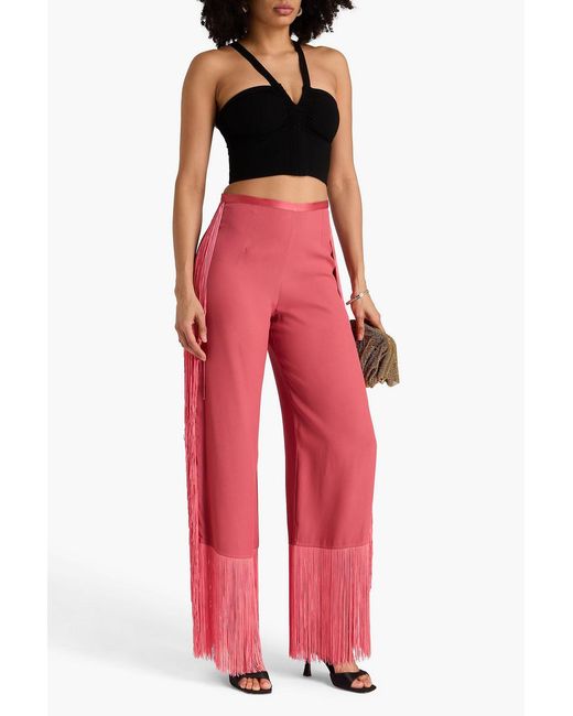 ‎Taller Marmo Pink Fringed Crepe Straight-Leg Pants