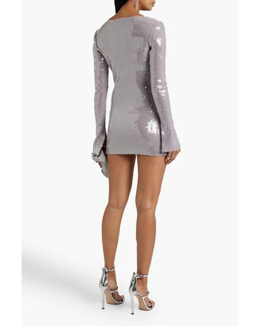 16Arlington Gray Solaria Sequined Stretch-tulle Mini Dress