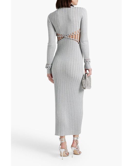 Dion Lee Gray Cutout Ribbed-knit Maxi Dress