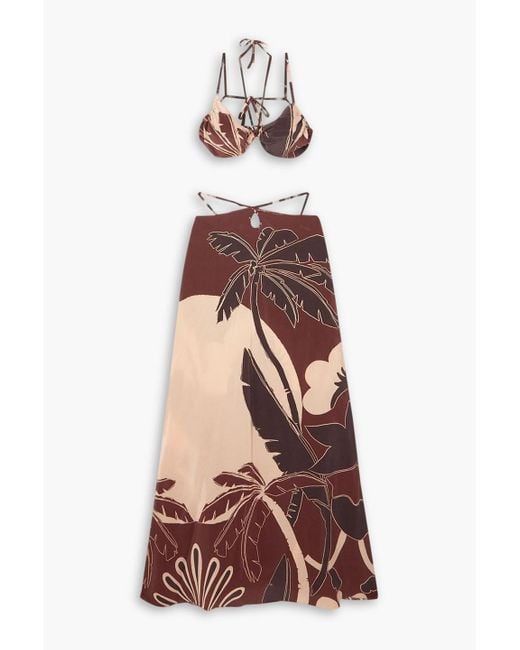 Johanna Ortiz Brown Lazy days set aus bralette und maxirock aus crêpe de chine aus seide mit print