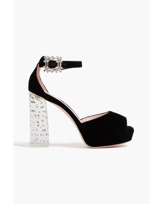 Roger Vivier Black Crystal-embellished Velvet Platform Sandals