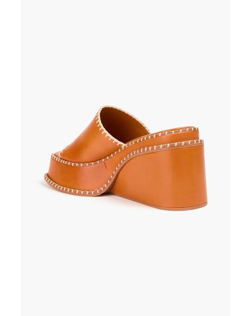 Farm Rio Orange Leather Wedge Mules