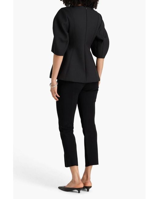 Rohe Black Grain De Poudre Wool-Blend Peplum Top
