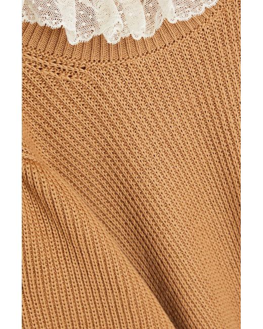RED Valentino Brown Point D'esprit-trimmed Wool Mini Dress
