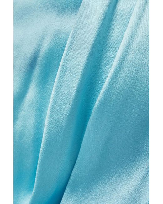 Monique Lhuillier Blue Robe aus seidensatin mit asymmetrischer schulterpartie