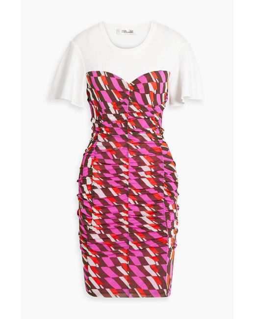 Diane von Furstenberg Red Annalise Printed Stretch-mesh And Jersey Mini Dress