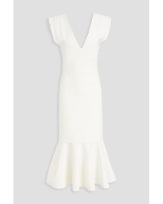 Victoria Beckham White Fluted Pointelle-knit Midi Dress