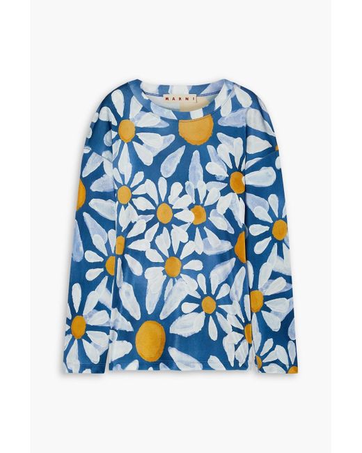 Marni Blue Floral-print Satin Top