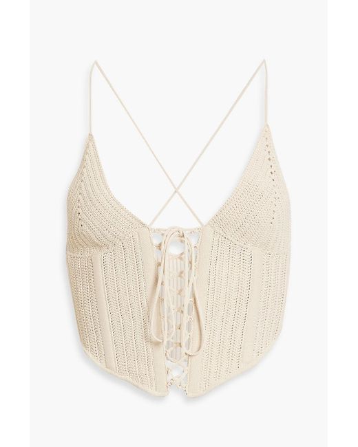 Dion Lee White Cropped Lace-up Crocheted Top