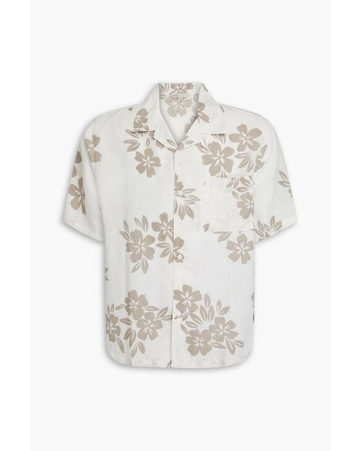 Onia White Printed Linen-blend Shirt for men