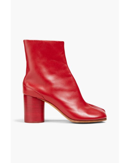 Maison Margiela Red Tabi Split-toe Leather Ankle Boots
