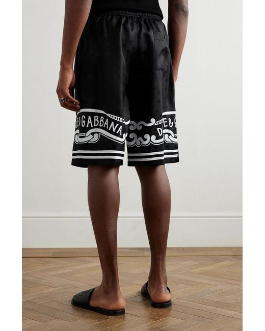 Dolce & Gabbana Black Logo-print Silk-twill Jacquard Drawstring Bermuda Shorts for men