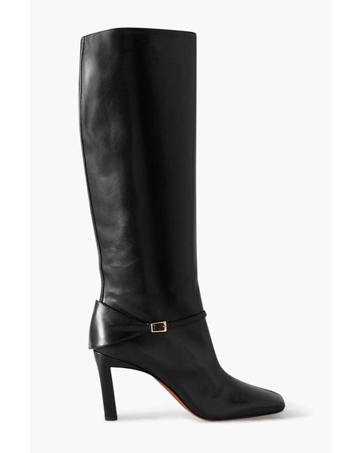 Wandler Black Isa Buckled Glossed-Leather Knee Boots