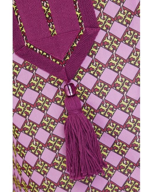 Tory Burch Purple Tasseled Printed Cotton-voile Tunic