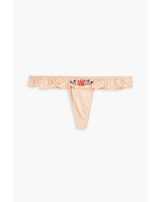 Stella McCartney Orange Embroidered Stretch-satin Thong