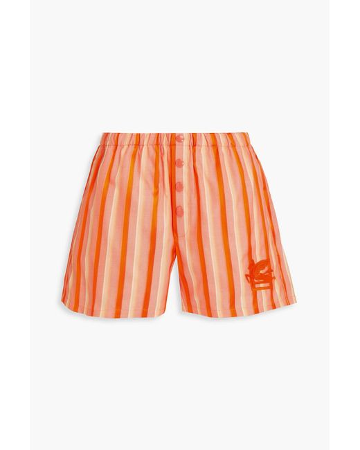 Etro Orange Shorts aus einer baumwollmischung mit streifen und stickereien