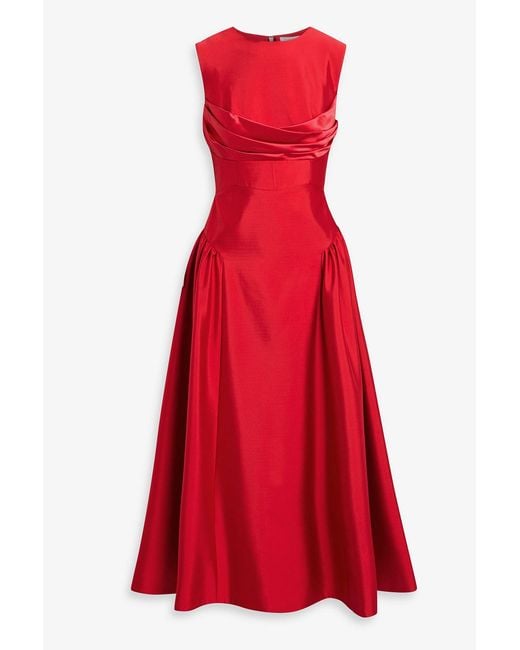 Rachel Gilbert Red Sawyer Satin-Trimmed Wool And Silk-Blend Midi Dress