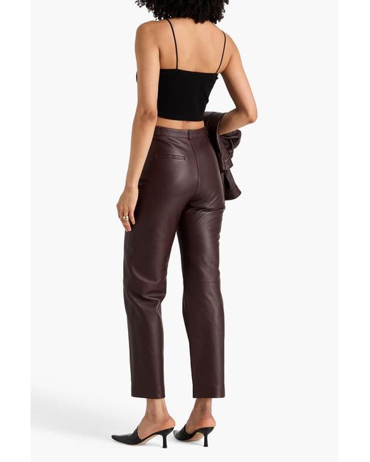 Loulou de Saison Purple Cobe Leather Straight-Leg Pants