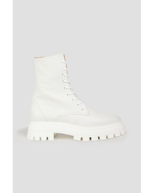 Stuart Weitzman White Leather Combat Boots