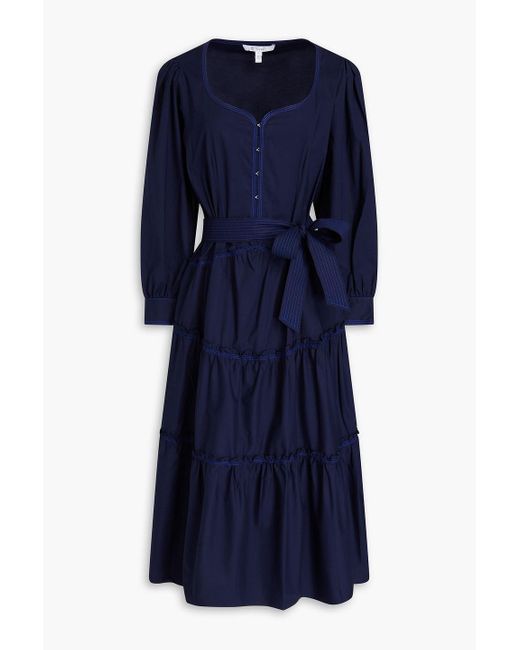 10 Crosby Derek Lam Blue Rowena Tiered Stretch-cotton Poplin Midi Dress