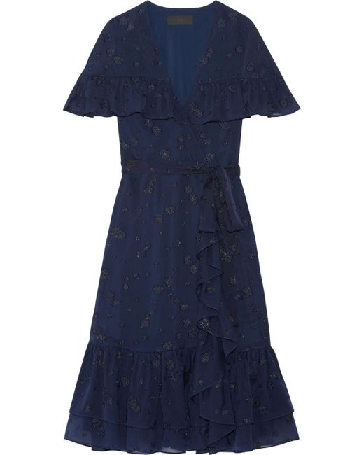 Co. Ruffled Wrap-effect Fil Up Silk-chiffon Dress Midnight Blue
