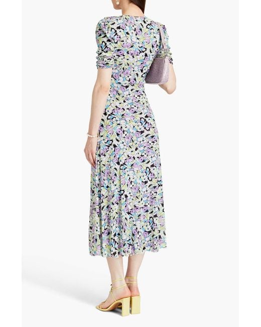 Diane von Furstenberg White Koren Reversible Ruched Floral-print Stretch-mesh Midi Dress