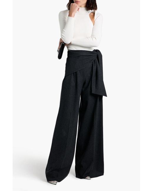 Max Mara Black Arsenio Tie-Front Wool-Blend Felt Wide-Leg Pants
