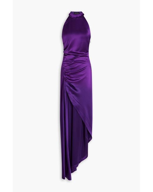 retroféte Purple Asymmetrisches kleid aus satin mit raffungen