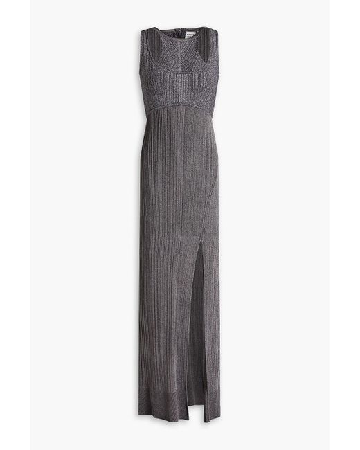 Hervé Léger Gray Herve Leger Metallic Ribbed Column Gown