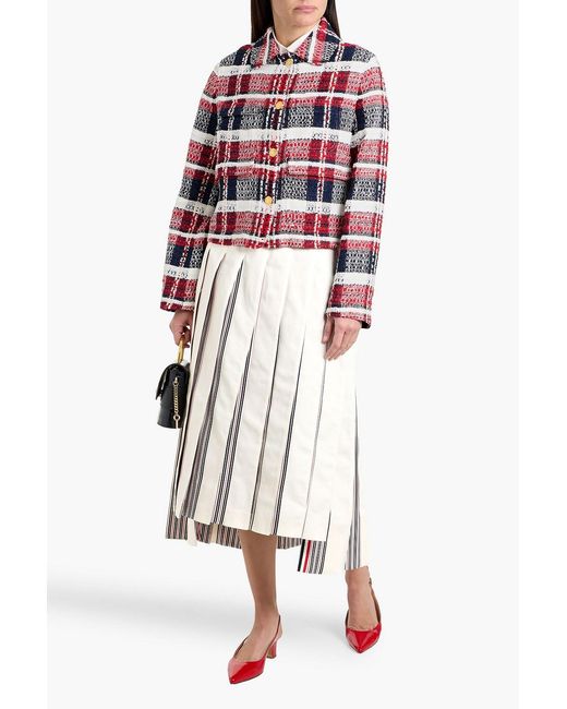 Thom Browne Red Metallic Checked Tweed Jacket