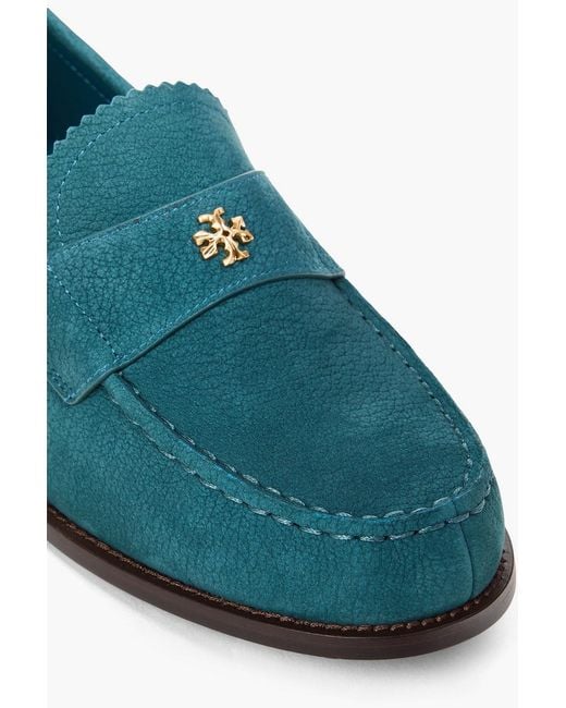 Tory Burch Blue Embellished Nubuck Loafers