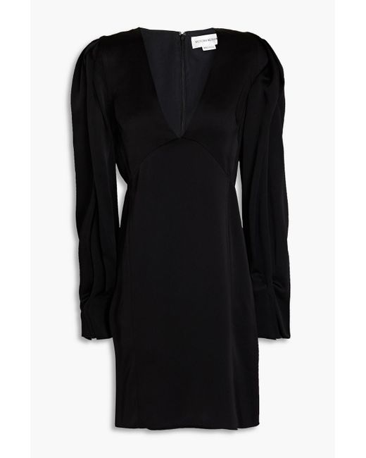 Victoria Beckham Black Pleated Satin-crepe Mini Dress