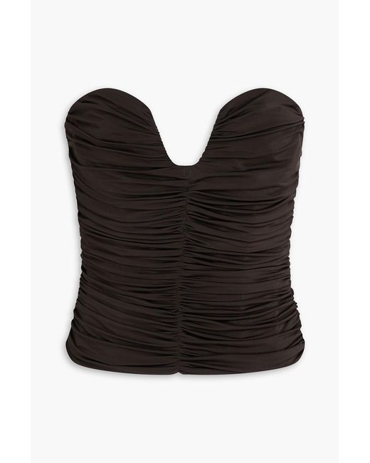 Magda Butrym Black Cropped Strapless Ruched Satin-Jersey Top