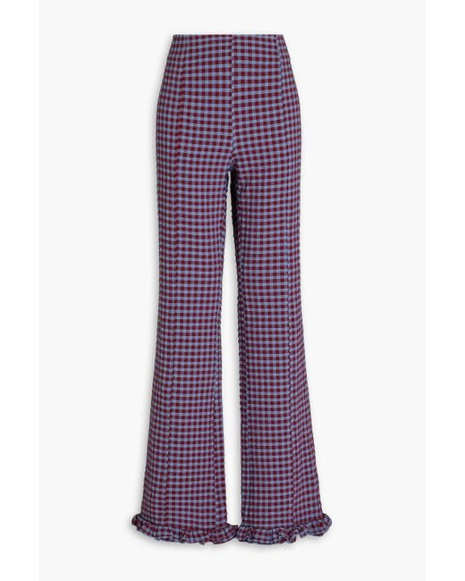 Ganni Purple Gingham Seersucker Flared Pants