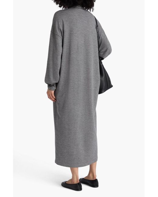 Brunello Cucinelli Gray Midikleid aus jersey aus einer wollmischung mit stehkragen und zierperlen