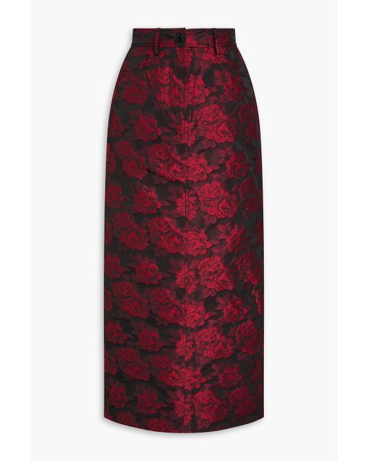 Ganni Red Floral-Jacquard Midi Skirt