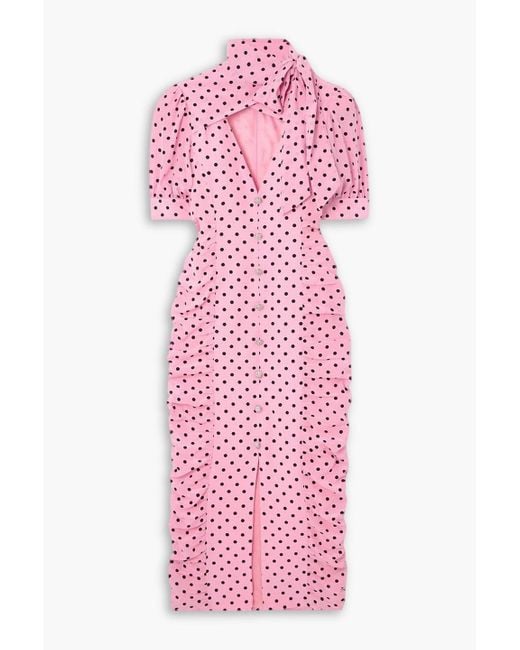 Alessandra Rich Pink Pussy-bow Polka-dot Silk-crepe Midi Dress