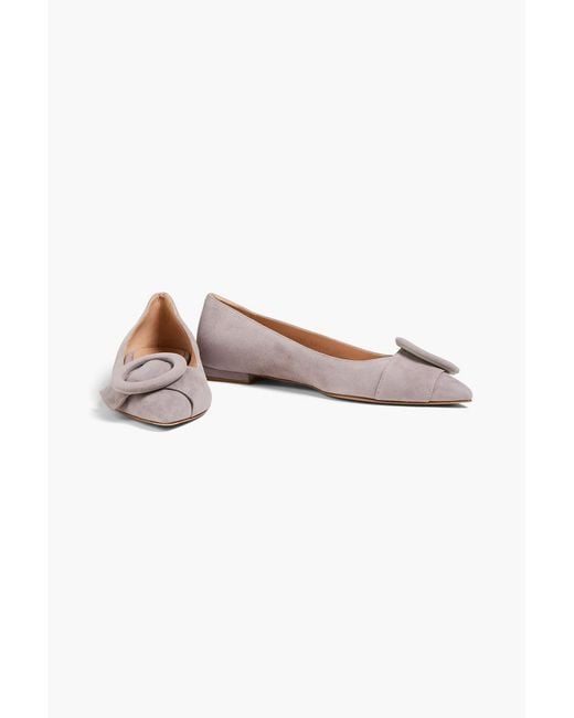 Gianvito Rossi White Venezia Buckled Suede Point-toe Flats