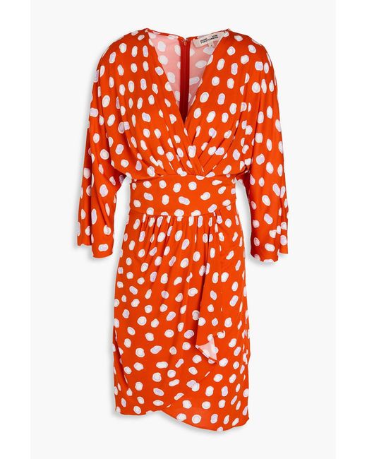 Diane von Furstenberg Orange Barrington Wrap-effect Printed Jersey Mini Dress