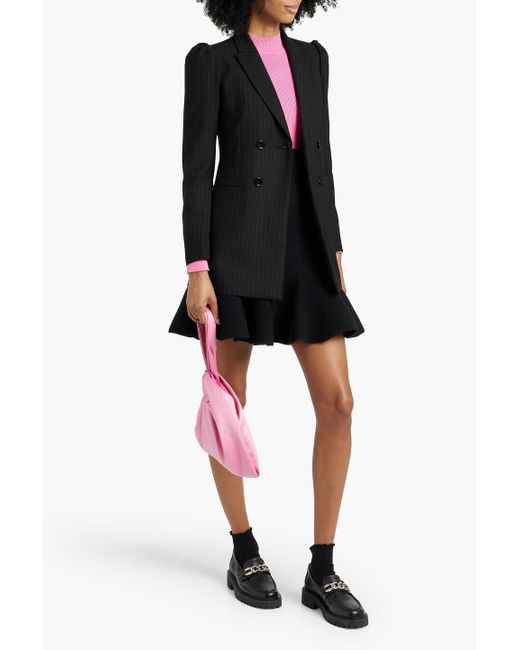 RED Valentino Black Double-breasted Pinstriped Crepe Blazer